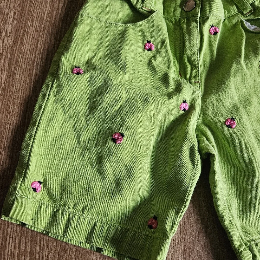 Gymboree Lime Green Kids Shorts with Pink Lady Bug Accents